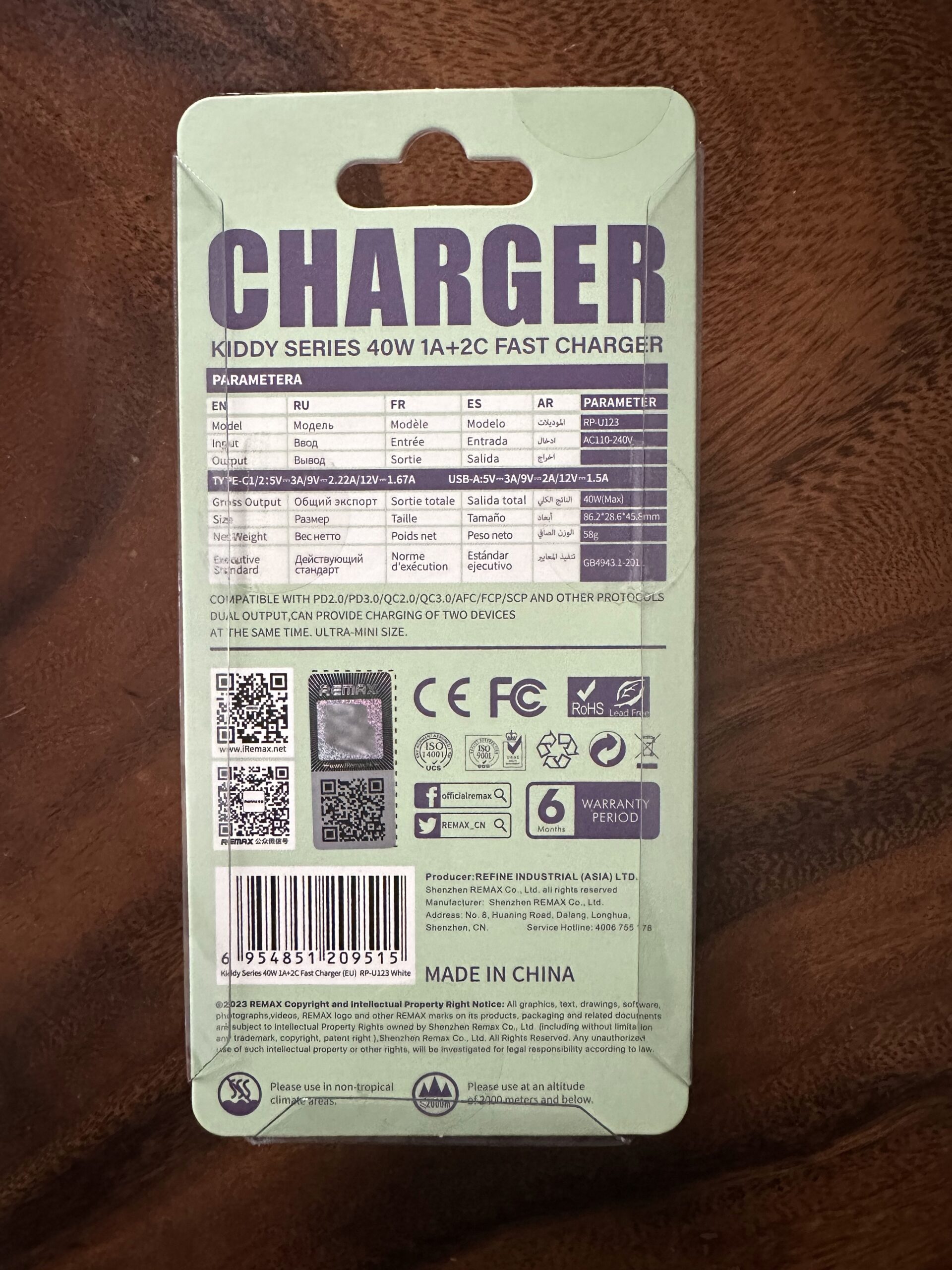 Củ sạc Remax RP-U123 40W chân tròn